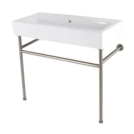 Kingston Brass 39 Porcelain Console Sink with Stainless Steel Legs, WhiteBrushed Nickel VPB3917H8ST